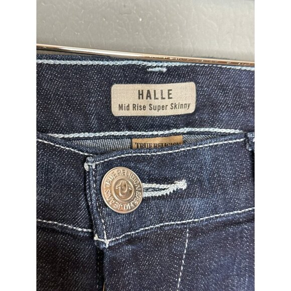True Religion Halle Women's 29" Super Skinny Mid-Rise Crop Rolled Jeans Lonestar - Picture 6 of 16